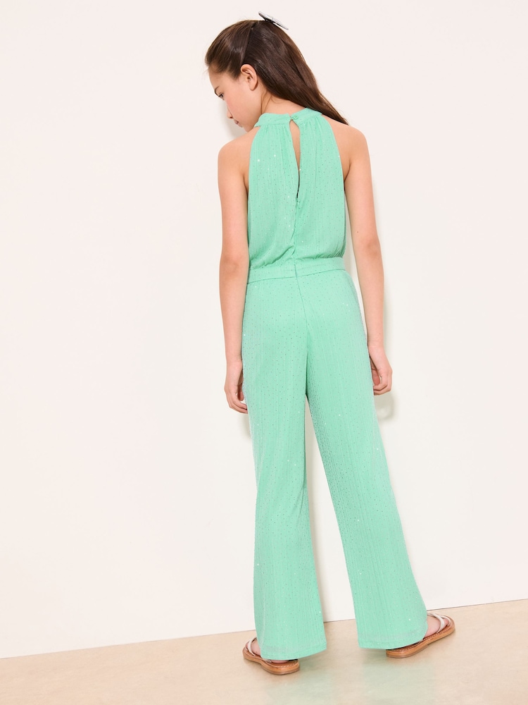 Lipsy Mint Green Sparkle Halter Party Jumpsuit (7-16yrs) - Image 4 of 4 Lipsy Mint Green Sparkle Halter Party Jumpsuit (7-16yrs) - Image 4 of 4