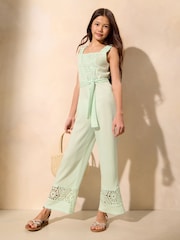 Lipsy Mint Green Crochet Jersey Holiday Jumpsuit (7-16yrs) - Image 1 of 8
