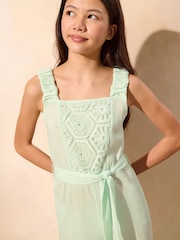 Lipsy Mint Green Crochet Jersey Holiday Jumpsuit (7-16yrs) - Image 2 of 8