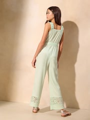 Lipsy Mint Green Crochet Jersey Holiday Jumpsuit (7-16yrs) - Image 4 of 8