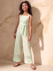 Lipsy Mint Green Crochet Jersey Holiday Jumpsuit (7-16yrs) - Image 5 of 8