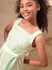 Lipsy Mint Green Crochet Jersey Holiday Jumpsuit (7-16yrs) - Image 6 of 8