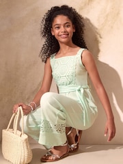 Lipsy Mint Green Crochet Jersey Holiday Jumpsuit (7-16yrs) - Image 8 of 8
