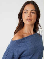 Threadbare Blue Cable Knit Slash Neck Jumper - Image 4 of 4