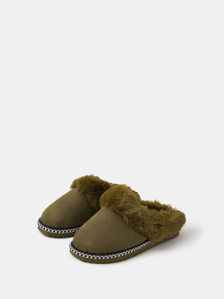 Accessorize Green Faux Fur Lined Mule Slippers - Image 1 of 2 Accessorize Green Faux Fur Lined Mule Slippers - Image 1 of 2