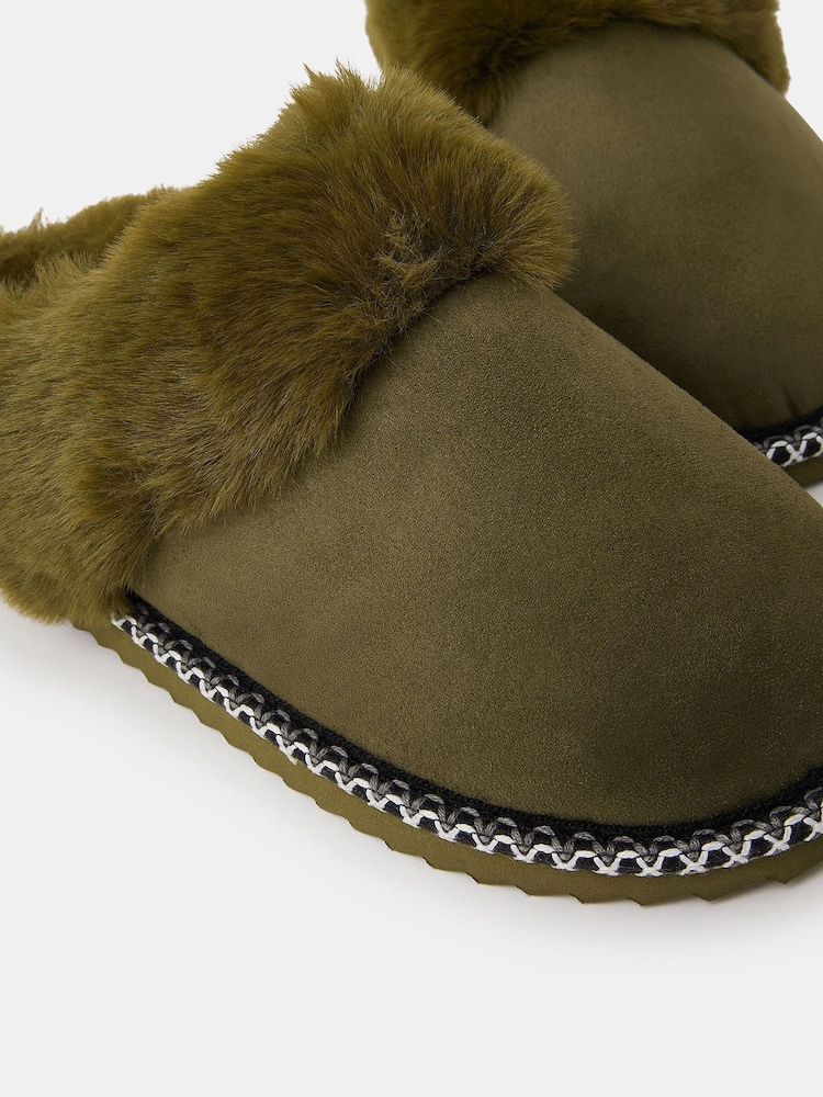 Accessorize Green Faux Fur Lined Mule Slippers - Image 2 of 2 Accessorize Green Faux Fur Lined Mule Slippers - Image 2 of 2
