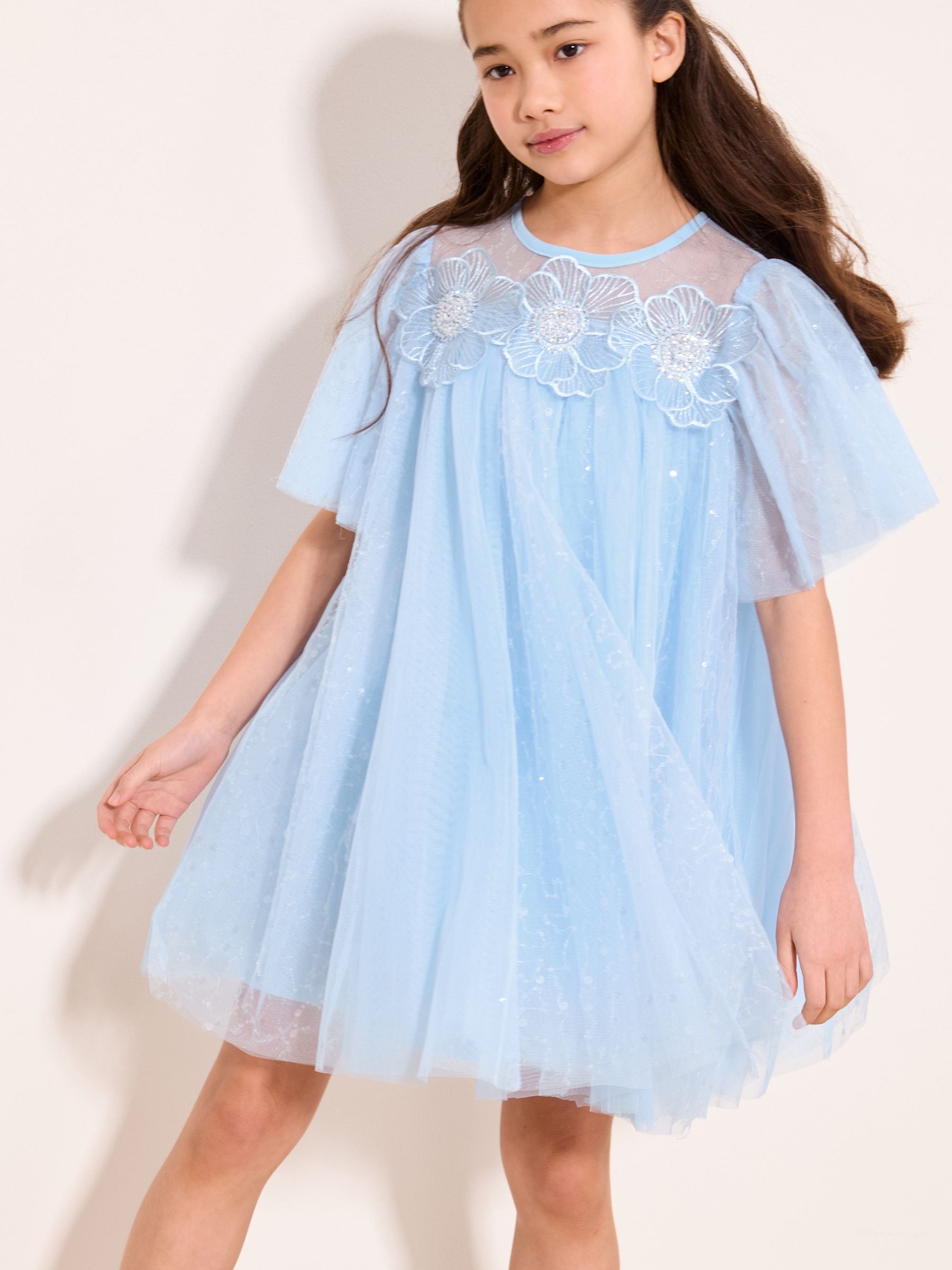 Buy Lipsy Blue Sequin Tulle Shift Occasion Dress (5-11yrs) from