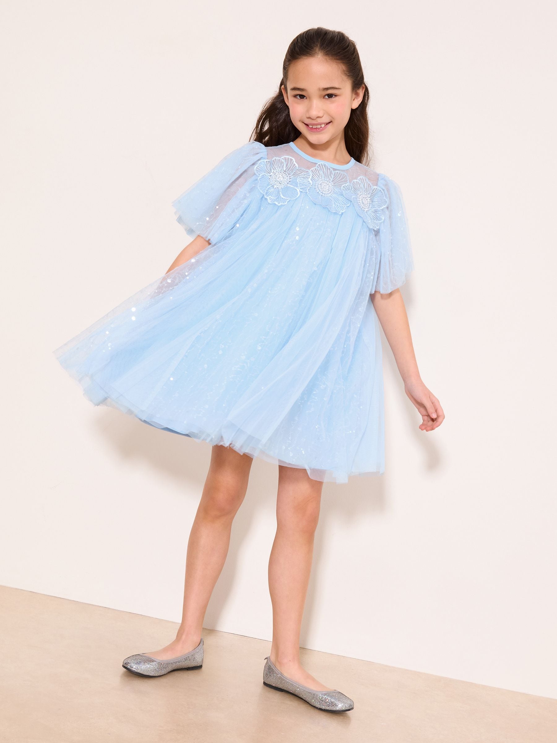 Buy Lipsy Blue Sequin Tulle Shift Occasion Dress (5-11yrs) from