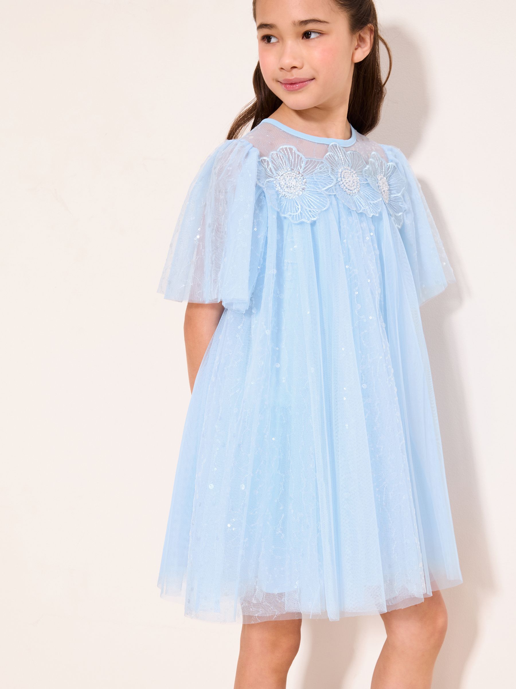 Buy Lipsy Blue Sequin Tulle Shift Occasion Dress (5-11yrs) from