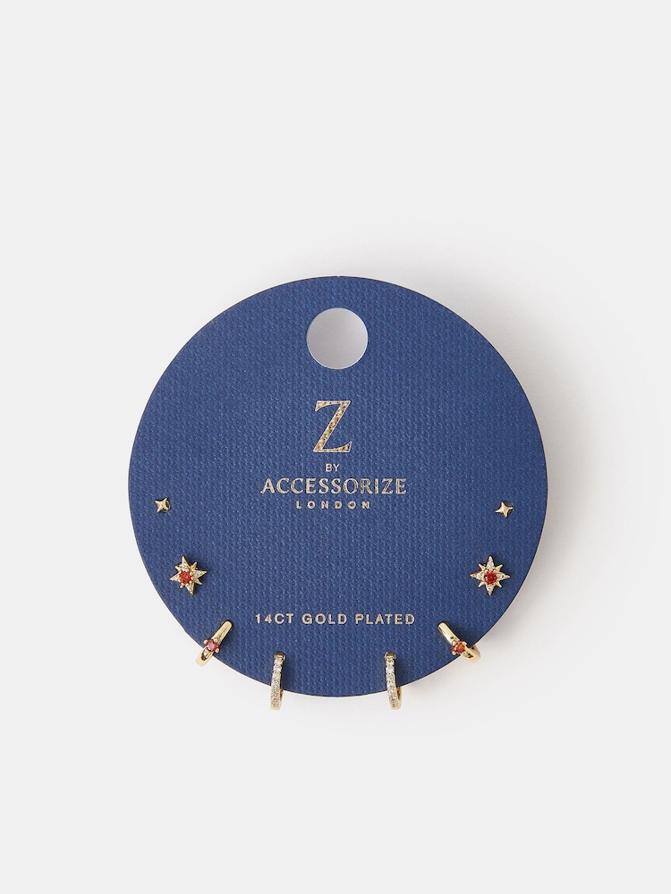 Accessorize Gold 4 Pack 14ct Gold Plated Birthstone Celestial Earrings - Image 1 of 3