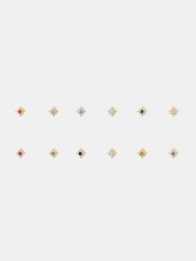 Accessorize Gold 4 Pack 14ct Gold Plated Birthstone Celestial Earrings - Image 2 of 3