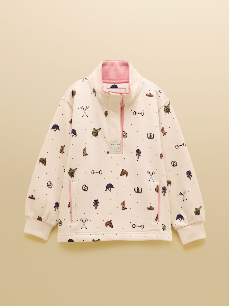 Joules Girls' Burnham Cream Funnel Neck Sweatshirt - Image 1 of 5