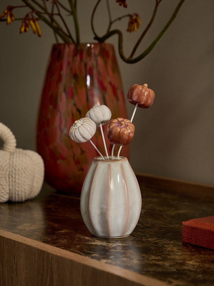 White Autumn Pumpkin Wire and Ceramic Ornament - Image 1 of 3 White Autumn Pumpkin Wire and Ceramic Ornament - Image 1 of 3