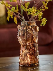 Brown Tortoiseshell Luca Leopard Head Glass Vase - Image 1 of 3