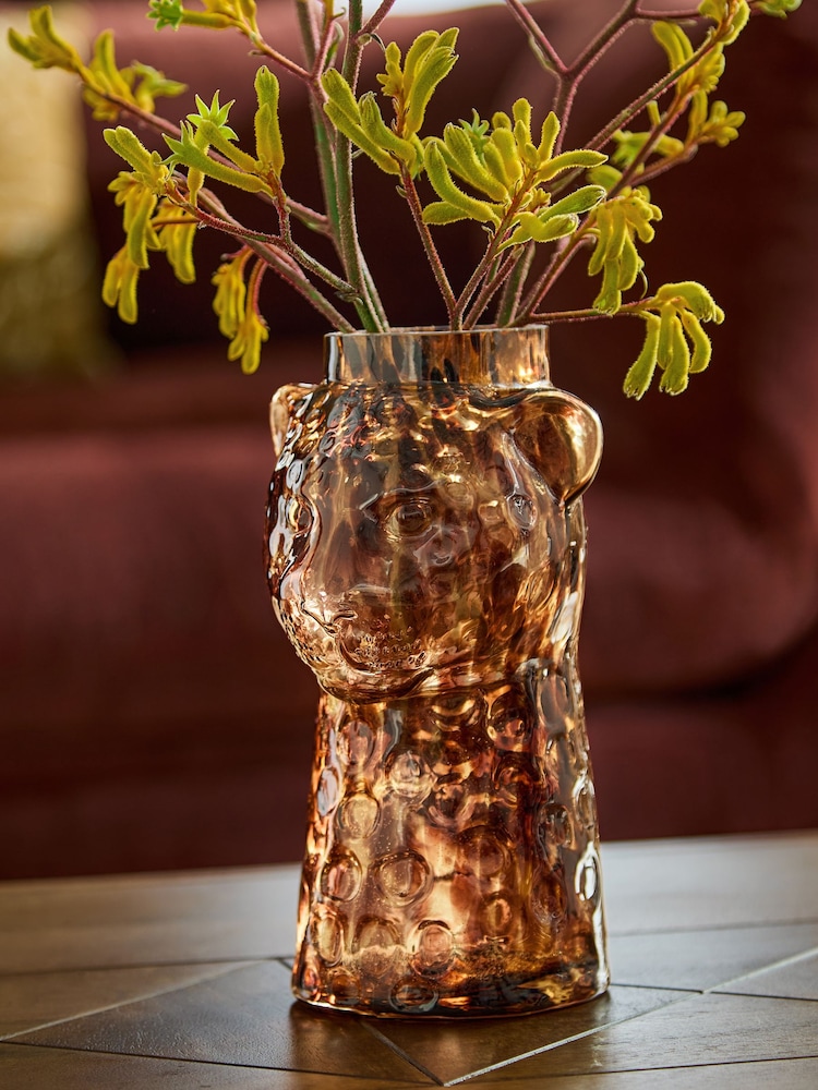 Brown Tortoiseshell Luca Leopard Head Glass Vase - Image 1 of 3