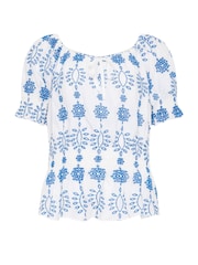 Long Tall Sally Blue 100% Cotton Embroidered Boho Top - Image 5 of 5