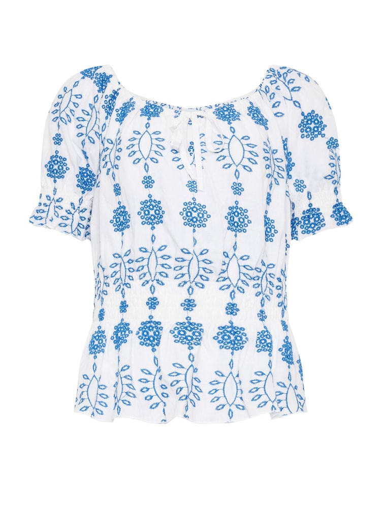 Long Tall Sally Blue 100% Cotton Embroidered Boho Top - Image 5 of 5