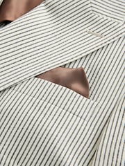 Ecru Archive Double Breasted Wool Rich Seersucker Texture Stripe Suit Jacket - Image 11 of 12