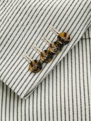 Ecru Archive Double Breasted Wool Rich Seersucker Texture Stripe Suit Jacket - Image 12 of 12