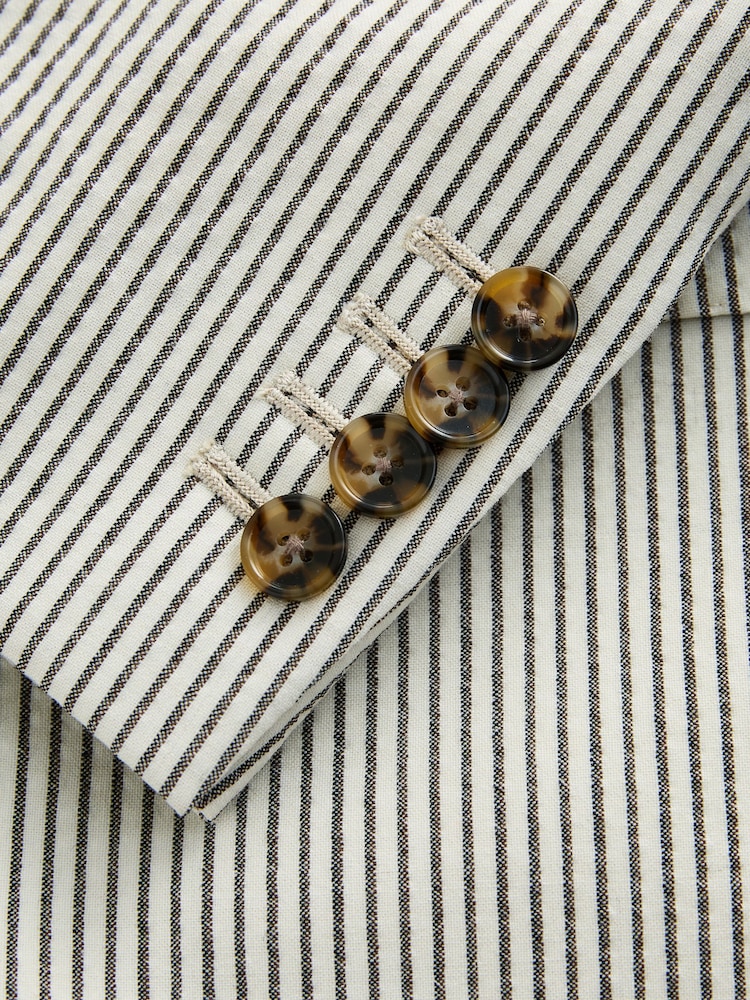 Ecru Archive Double Breasted Wool Rich Seersucker Texture Stripe Suit Jacket - Image 12 of 12 Ecru Archive Double Breasted Wool Rich Seersucker Texture Stripe Suit Jacket - Image 12 of 12