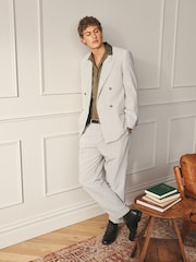 Ecru Archive Double Breasted Wool Rich Seersucker Texture Stripe Suit Jacket - Image 2 of 12