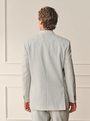 Ecru Archive Double Breasted Wool Rich Seersucker Texture Stripe Suit Jacket - Image 3 of 12