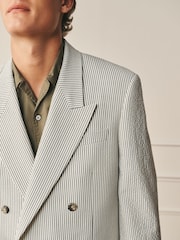 Ecru Archive Double Breasted Wool Rich Seersucker Texture Stripe Suit Jacket - Image 4 of 12