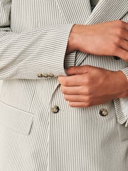 Ecru Archive Double Breasted Wool Rich Seersucker Texture Stripe Suit Jacket - Image 5 of 12