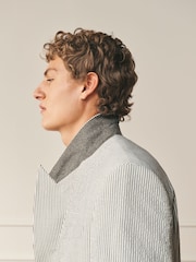Ecru Archive Double Breasted Wool Rich Seersucker Texture Stripe Suit Jacket - Image 6 of 12