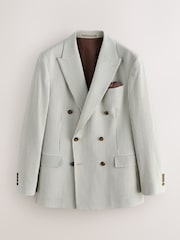 Ecru Archive Double Breasted Wool Rich Seersucker Texture Stripe Suit Jacket - Image 7 of 12