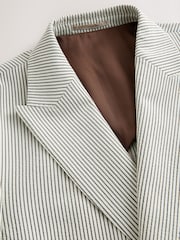 Ecru Archive Double Breasted Wool Rich Seersucker Texture Stripe Suit Jacket - Image 9 of 12