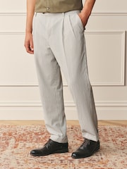 Ecru Archive Wool Rich Pleated Seersucker Texture Stripe Suit Trousers - Image 1 of 11