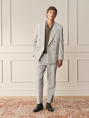 Ecru Archive Wool Rich Pleated Seersucker Texture Stripe Suit Trousers - Image 2 of 11