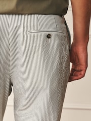 Ecru Archive Wool Rich Pleated Seersucker Texture Stripe Suit Trousers - Image 4 of 11