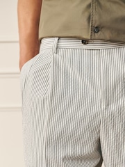 Ecru Archive Wool Rich Pleated Seersucker Texture Stripe Suit Trousers - Image 6 of 11