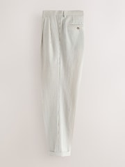 Ecru Archive Wool Rich Pleated Seersucker Texture Stripe Suit Trousers - Image 8 of 11