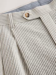Ecru Archive Wool Rich Pleated Seersucker Texture Stripe Suit Trousers - Image 9 of 11