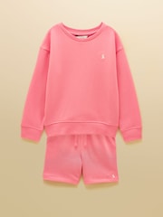 Joules Kids' Pink Crew Neck Sweatshirt And Shorts Set - Image 1 of 9