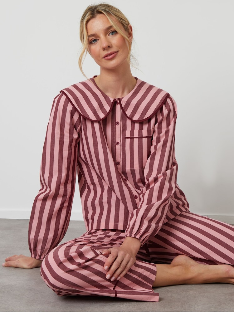 Threadbare Pink Check Peter Pan Collar Long Pyjamas Set - Image 1 of 4 Threadbare Pink Check Peter Pan Collar Long Pyjamas Set - Image 1 of 4