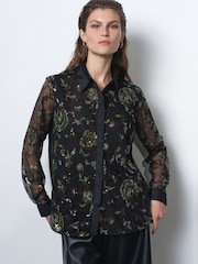 French Connection Black Roshene Sequin Shirt - Image 1 of 6