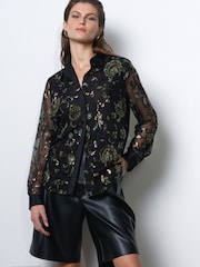 French Connection Black Roshene Sequin Shirt - Image 4 of 6