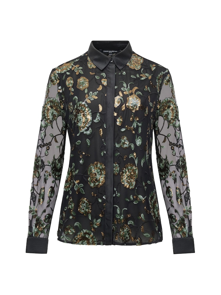 French Connection Black Roshene Sequin Shirt - Image 6 of 6 French Connection Black Roshene Sequin Shirt - Image 6 of 6