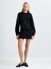 French Connection Black Mix Media Tweed Long Sleeve Knit Jumper - Image 3 of 5