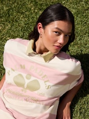 Pink/Ecru Striped Padel Graphic Short Sleeve Sweatshirt - Image 1 of 9