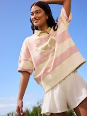 Pink/Ecru Striped Padel Graphic Short Sleeve Sweatshirt - Image 4 of 9