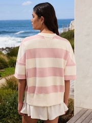 Pink/Ecru Striped Padel Graphic Short Sleeve Sweatshirt - Image 5 of 9