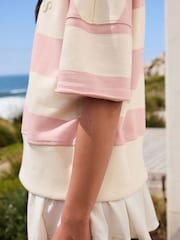 Pink/Ecru Striped Padel Graphic Short Sleeve Sweatshirt - Image 6 of 9
