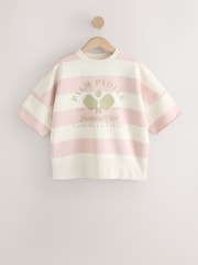Pink/Ecru Striped Padel Graphic Short Sleeve Sweatshirt - Image 7 of 9