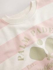 Pink/Ecru Striped Padel Graphic Short Sleeve Sweatshirt - Image 8 of 9
