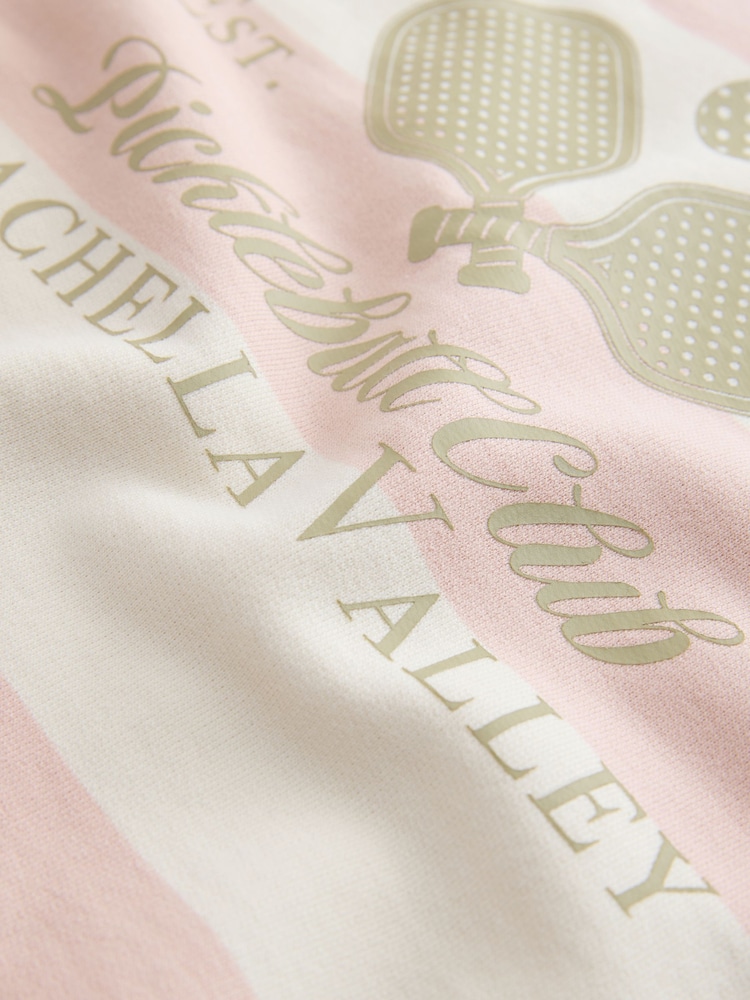 Pink/Ecru Striped Padel Graphic Short Sleeve Sweatshirt - Image 9 of 9